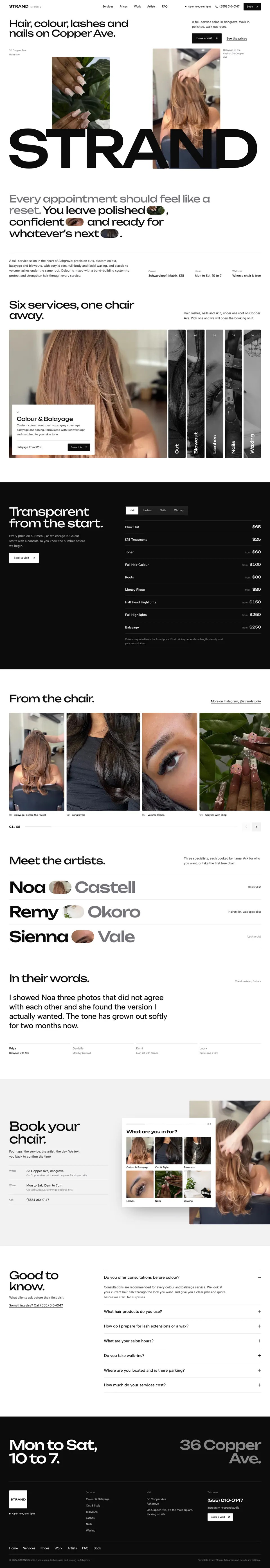 Salon website template, full page