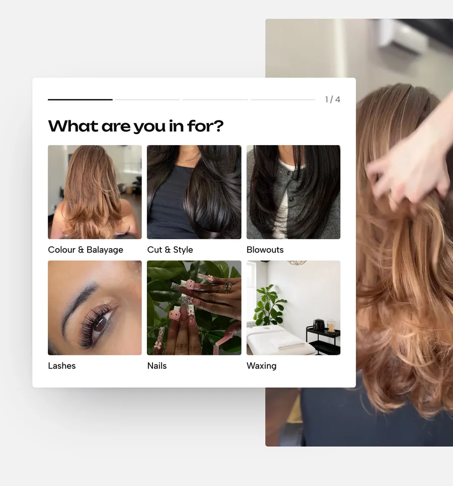 Booking flow, from the salon template